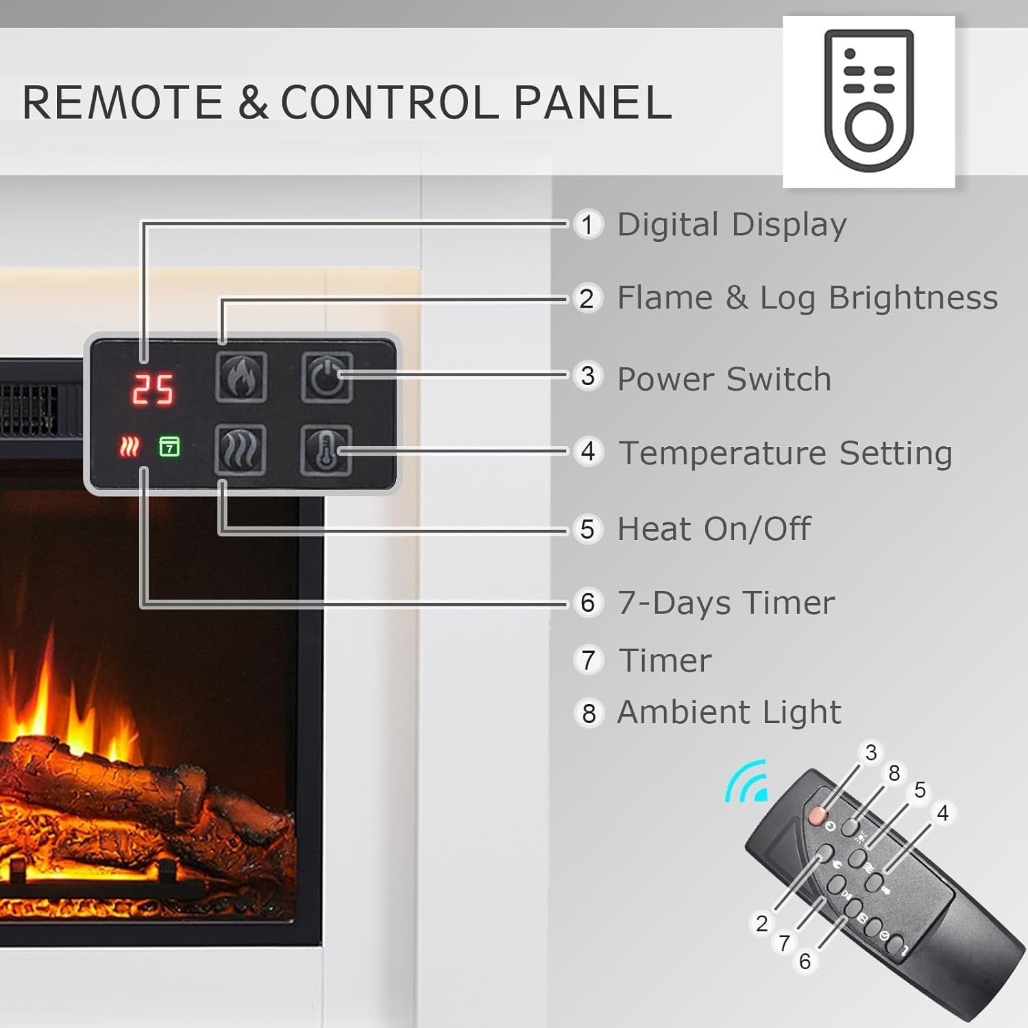 39" Electric Fireplace Freestanding Heater with Remote & Realistic Flame