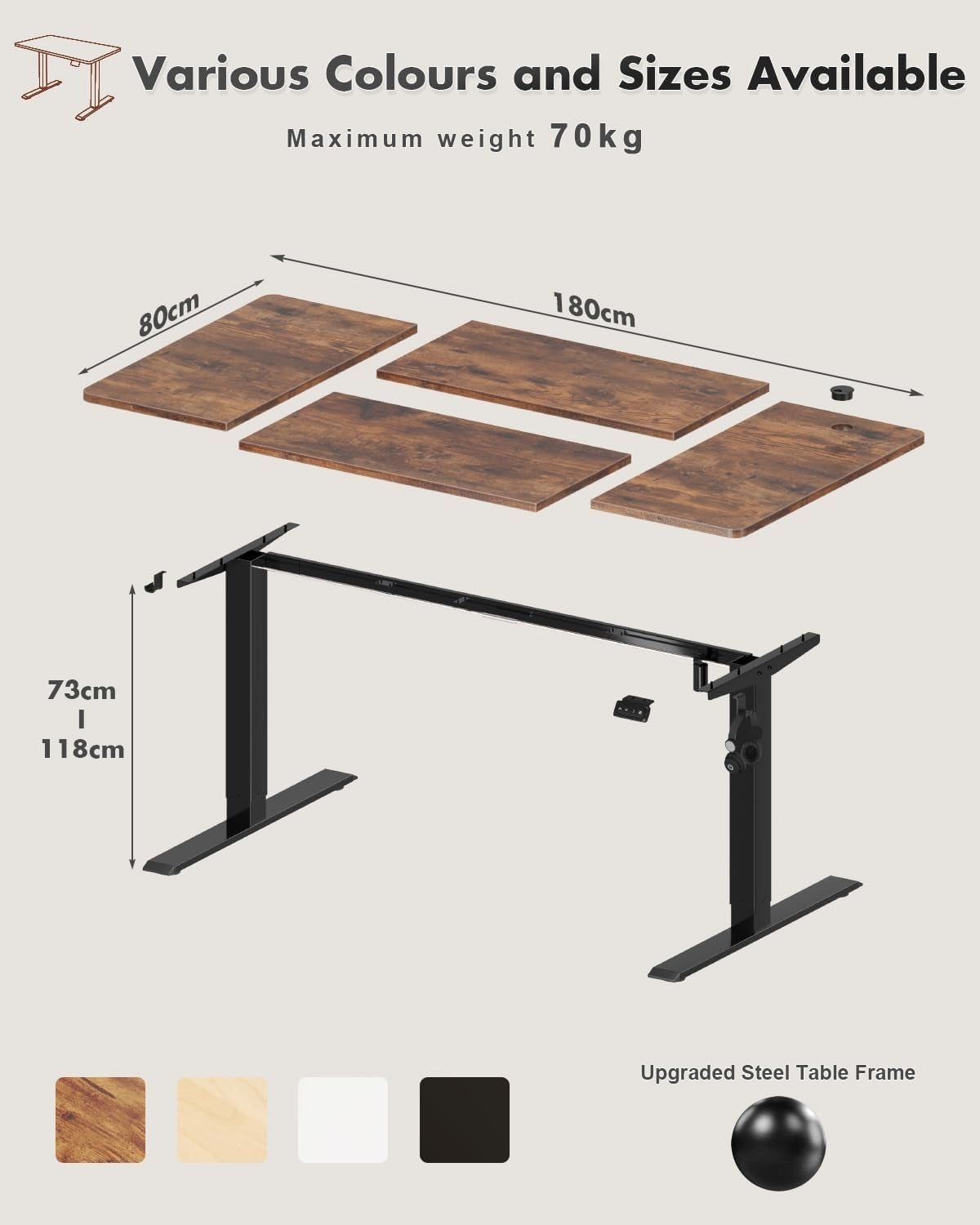 Electric Height Adjustable Standing Desk 180x80cm Rustic Brown Ergonomic Table