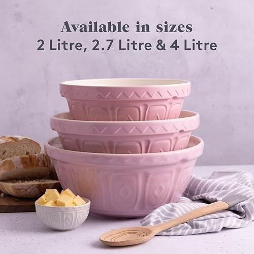 2.7L Powder Pink Mixing Bowl Earthenware Classic Kitchen Bakeware
