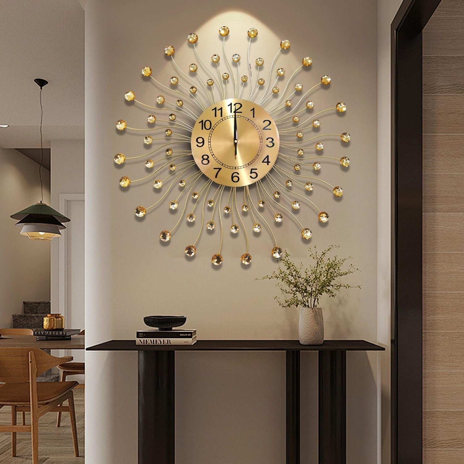60cm Gold Sunburst Wall Clock – Silent Quartz Modern Decorative Crystal Design