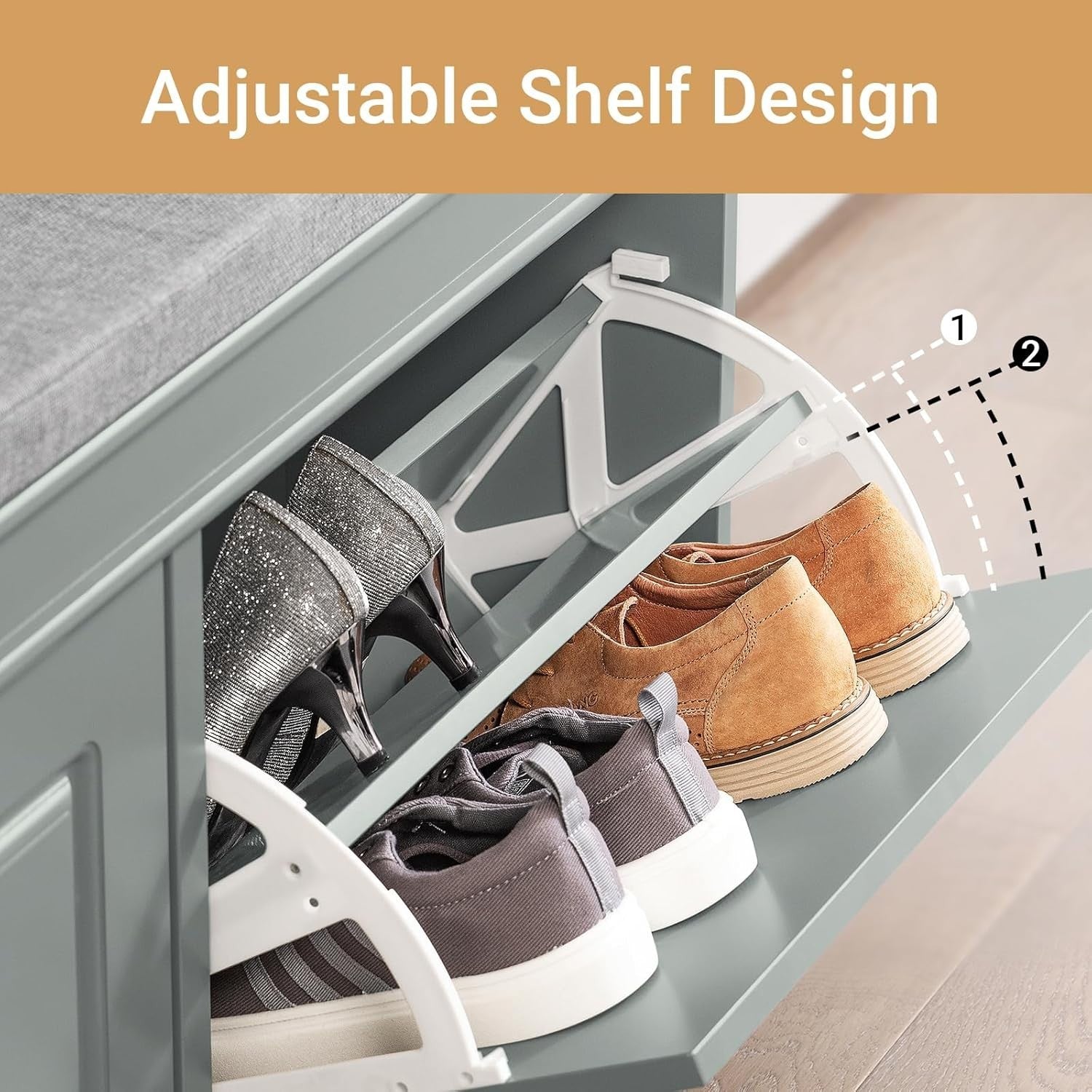 Modern Shoe Storage Bench with Cushion & 2 Flip-Drawers – Compact Grey Organizer
