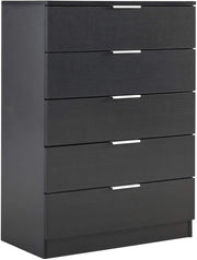 Black 5 Drawer Chest Tall Bedroom Storage Cabinet Slim Modern Unit