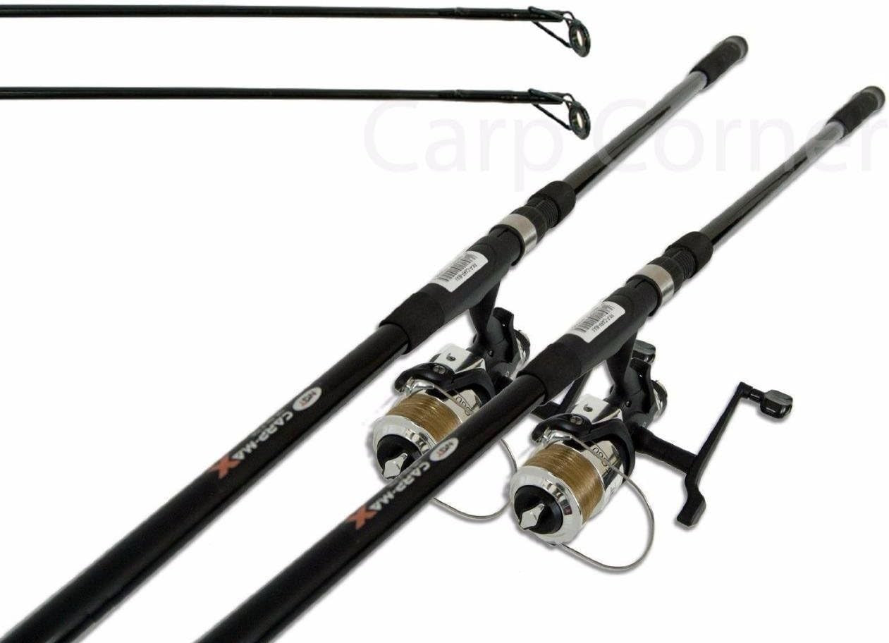 2 x 12ft Carp Rod & Baitrunner Reel Combo 2.75lb Pre-Loaded Line Set