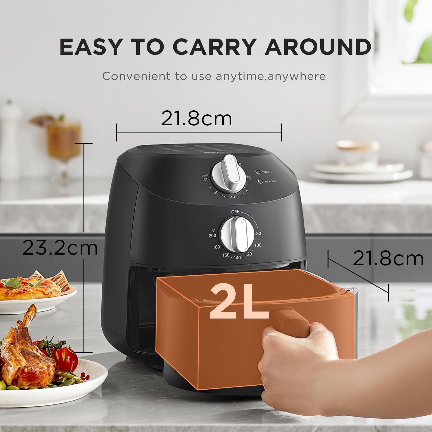 2L Mini Air Fryer | Compact Low-Wattage Cooker | 12 Presets | Healthy Oil-Free