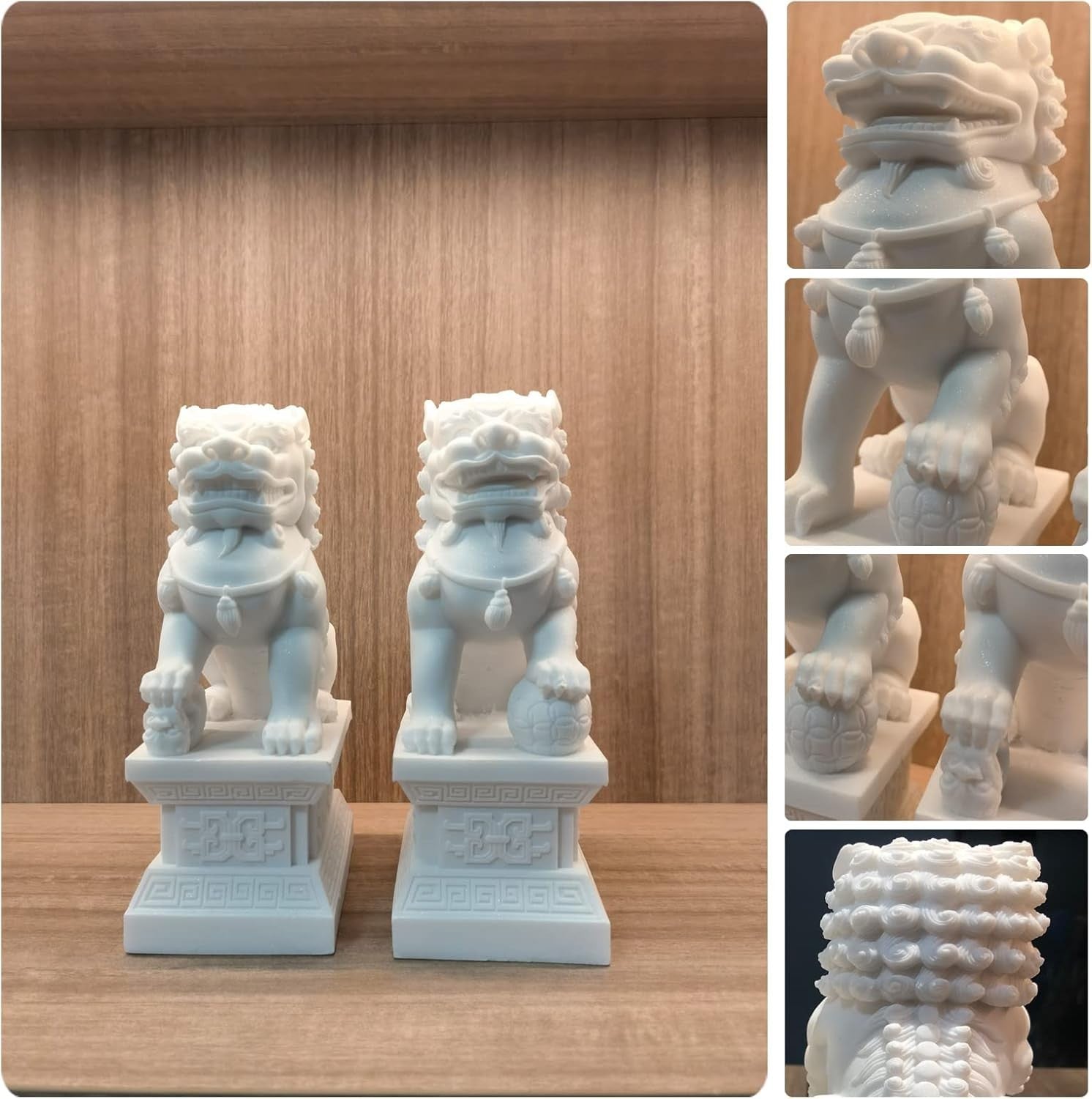 18cm Foo Dog Lion Statues Pair Stone-Effect Feng Shui Guardian Home Garden Decor