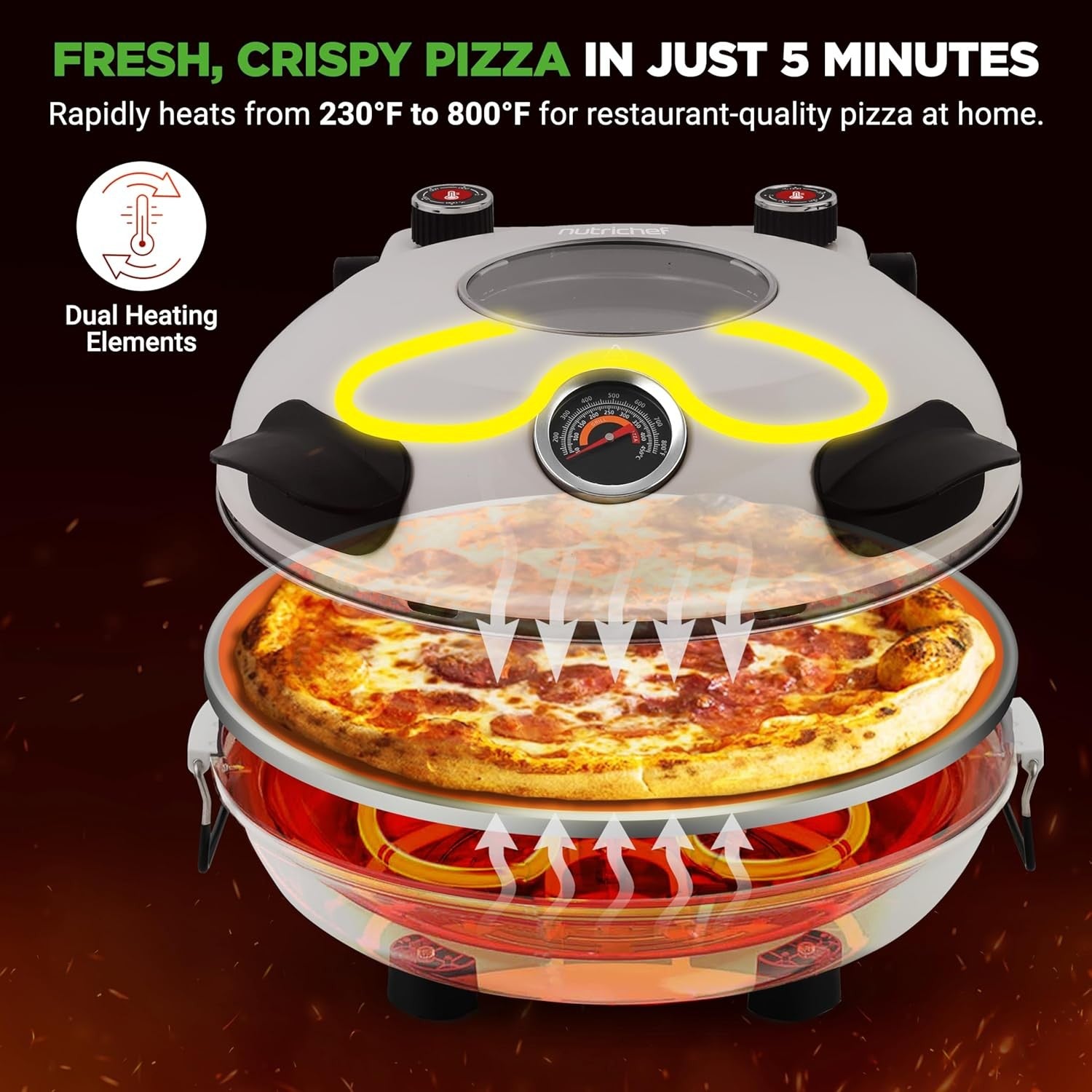 Electric Pizza Oven 30cm 425°C Non-Stick Stone Countertop Cooker White 1200W