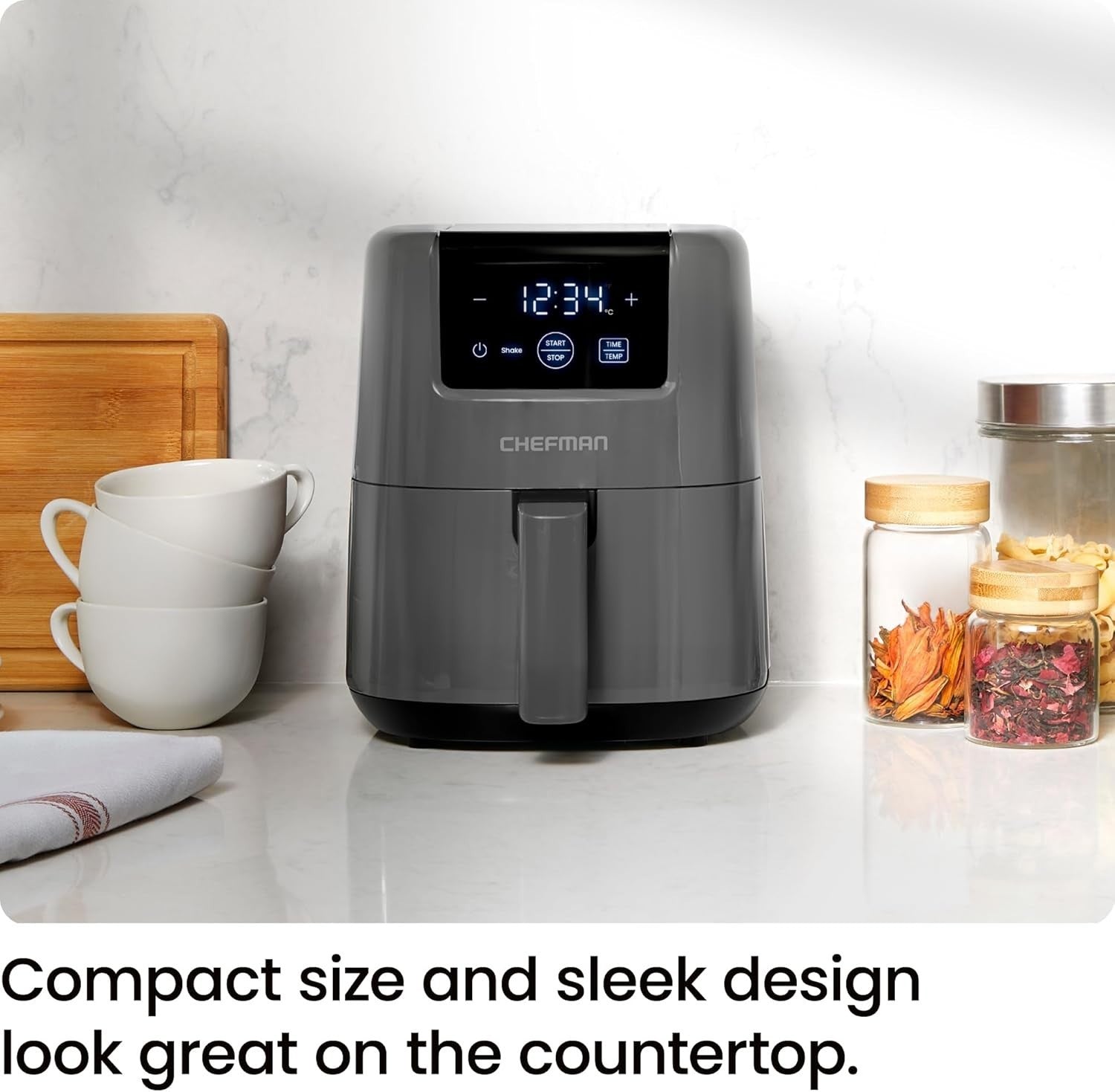 Mini Digital Air Fryer 2L Compact No Oil Dishwasher Safe Basket Timer