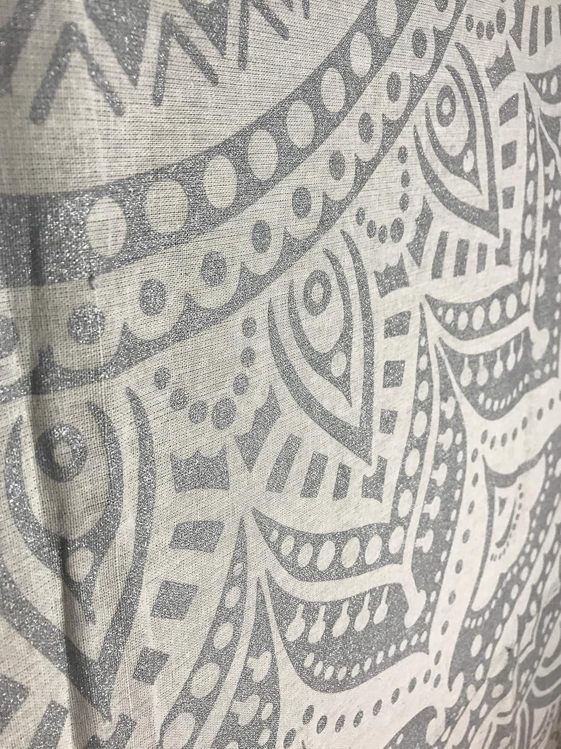 Grey Silver Mandala Cotton Tapestry 208x232cm Wall Decor
