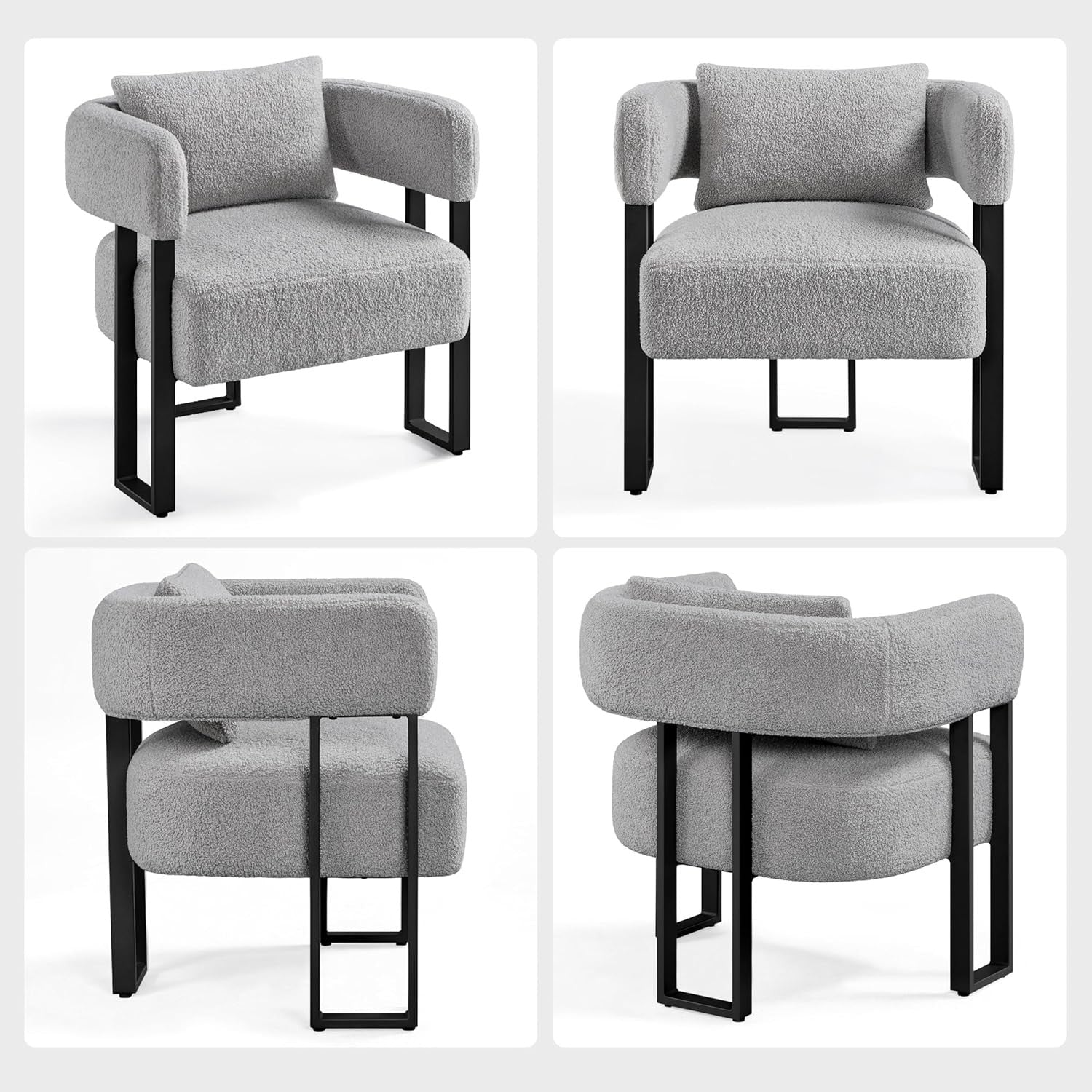 Boucle Tub Accent Chairs Set of 2 Grey Upholstered Armchairs