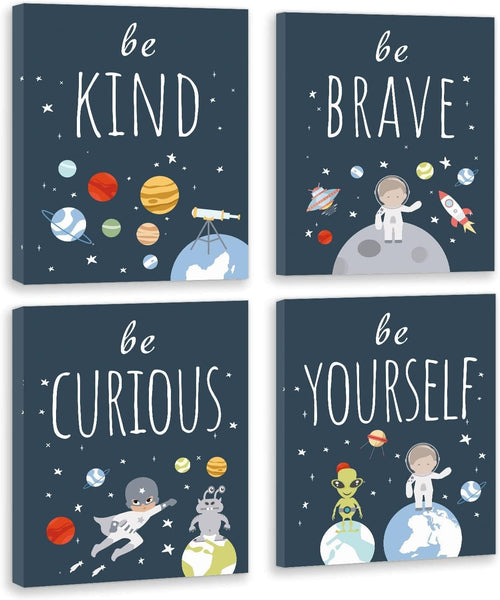 Outer Space Wall Art Set of 4 Framed Kids Bedroom Prints 8x10