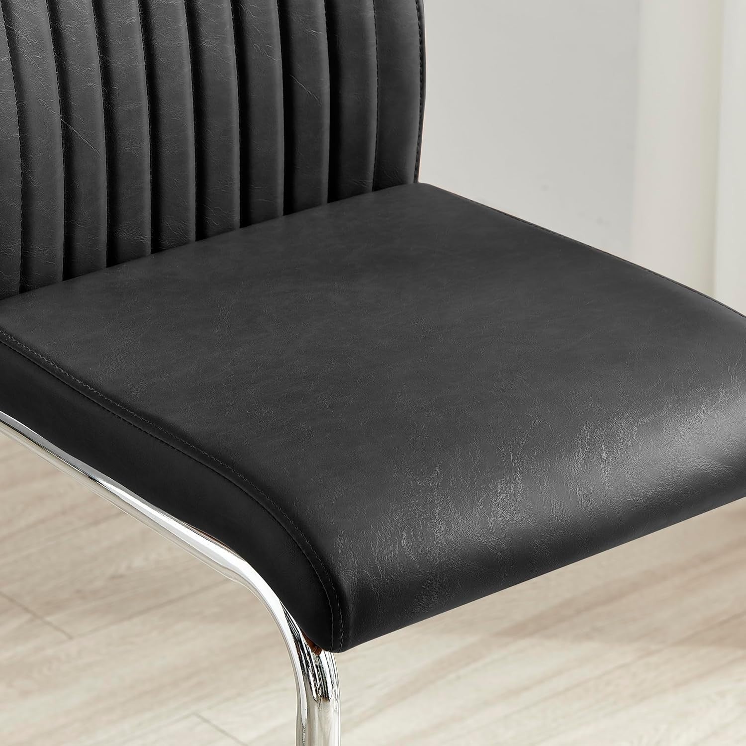 Modern Black Bar Stools Set of 2 – Faux Leather Cantilever Chairs