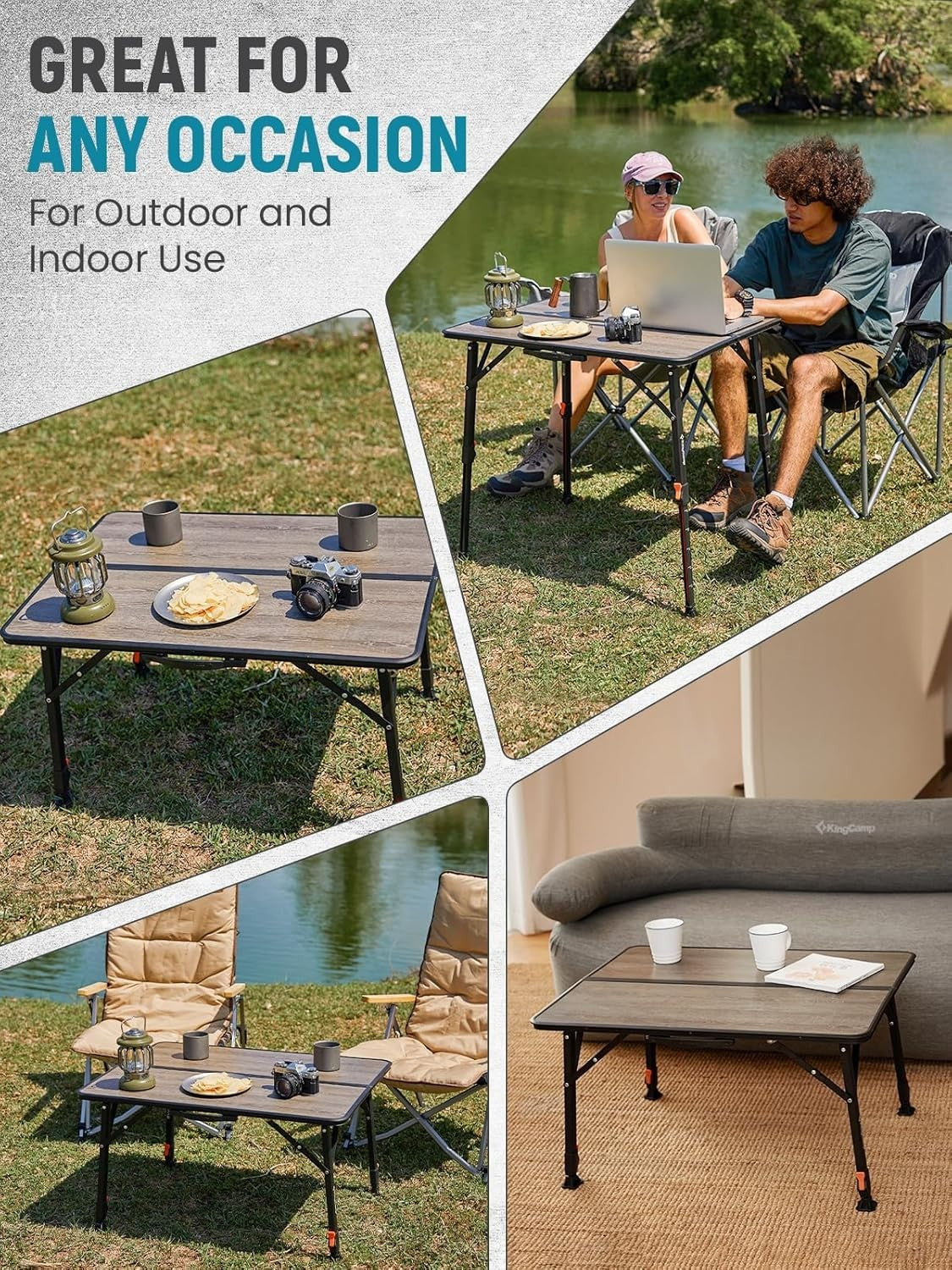 Portable Folding Bamboo Camping Table Adjustable Picnic Table 80kg Load