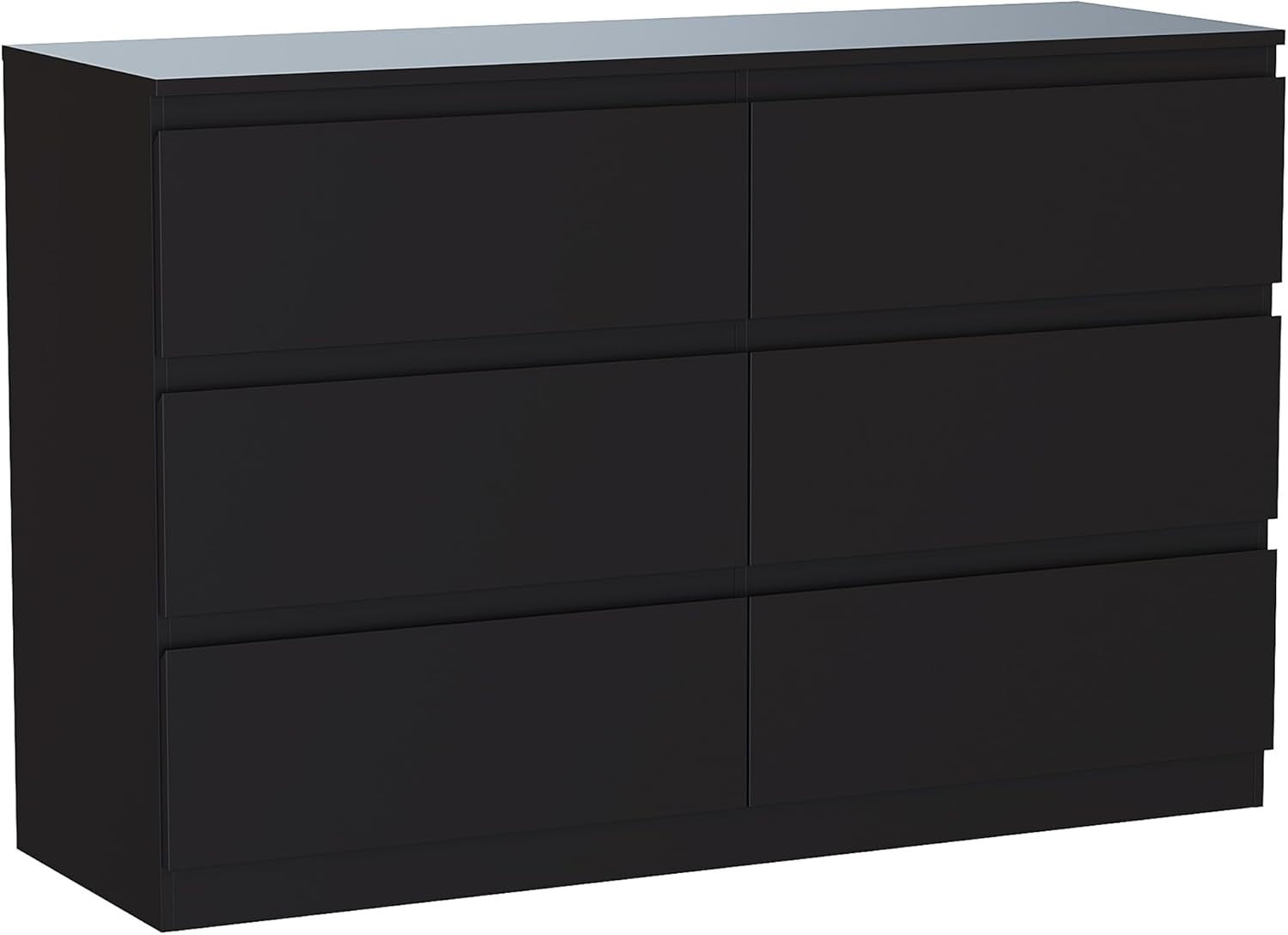Modern 6 Drawer Chest Black Wood Storage Unit Bedroom Living Room