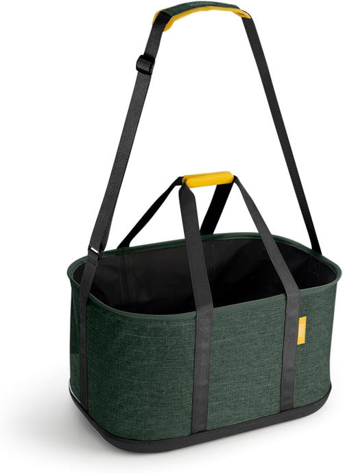 45L Collapsible Laundry Basket with Shoulder Strap Waterproof Base Green Tote