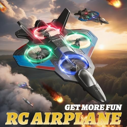 Remote Control Airplane for Kids Adults, Easy Fly RC Plane Jet with LED Lights