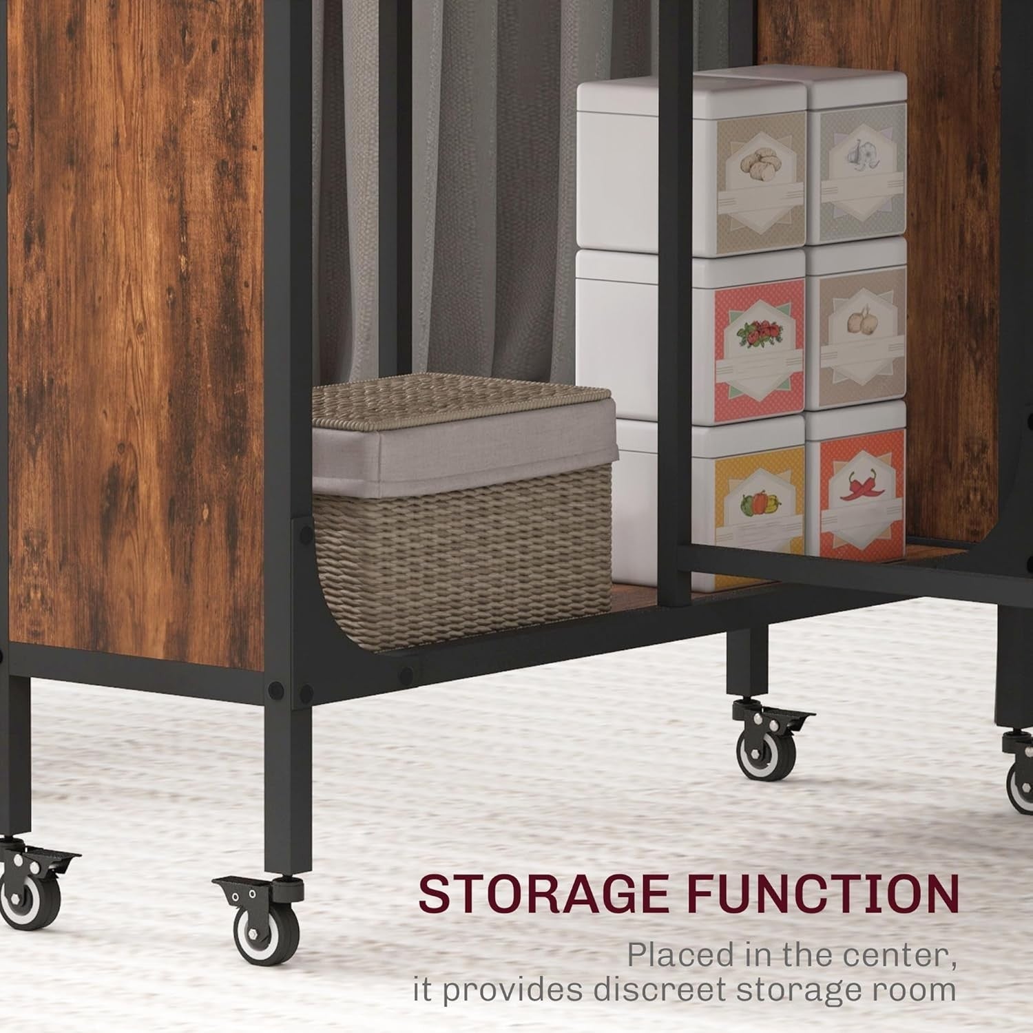 Rustic Folding Dining Table on Wheels with Shelf Drop Leaf Space Saver