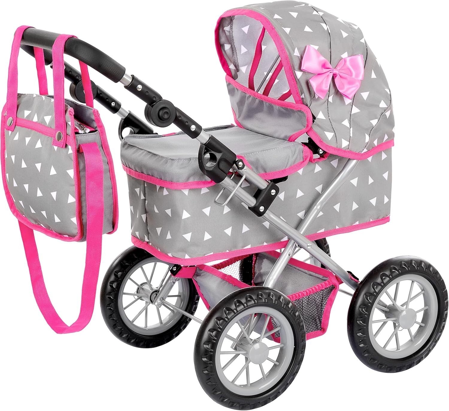 Dolls Pram Toy Pushchair Buggy Adjustable Handle 33-63cm Kids