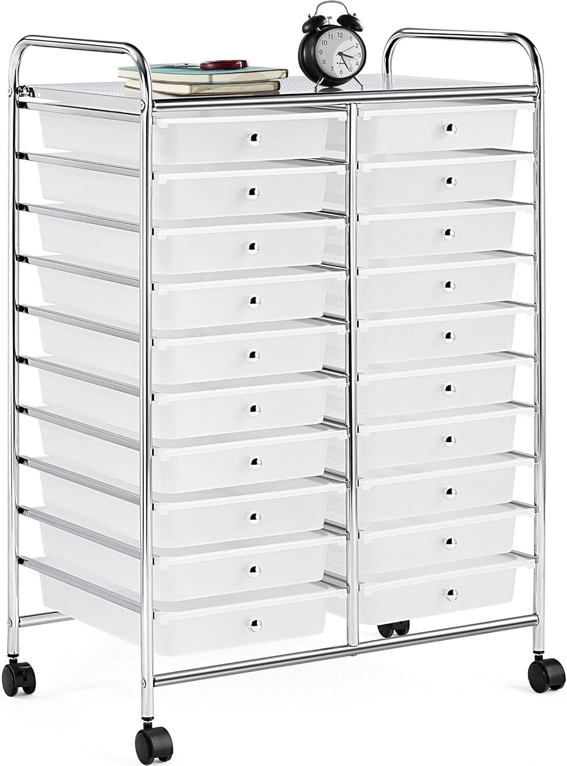 20 Drawer Rolling Storage Cart Mobile Organizer Trolley White Wheels