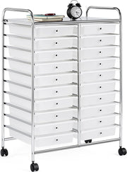 20 Drawer Rolling Storage Cart Mobile Organizer Trolley White Wheels