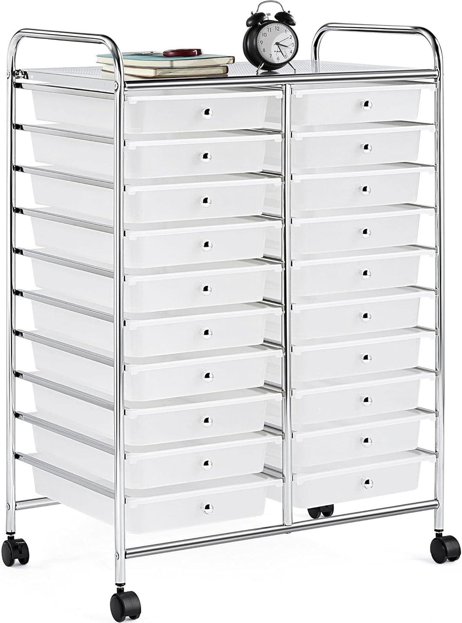 20 Drawer Rolling Storage Cart Mobile Organizer Trolley White Wheels
