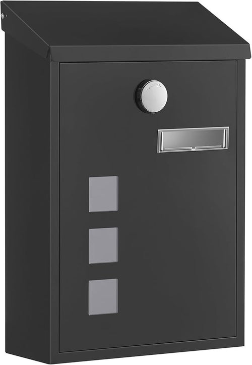 Secure Wall Mounted Mailbox Black Zinc Steel Lockable Post Box Waterproof