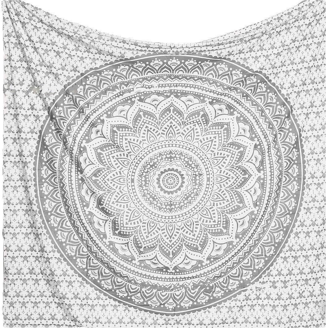 Glittering Silver Grey Mandala Tapestry Boho Wall Hanging Cotton 85x90in