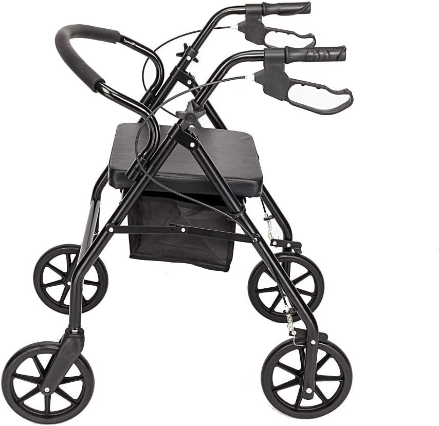 4 Wheel Rollator Walker with Seat Backrest Folding 8 Inch Wheels Lightweight