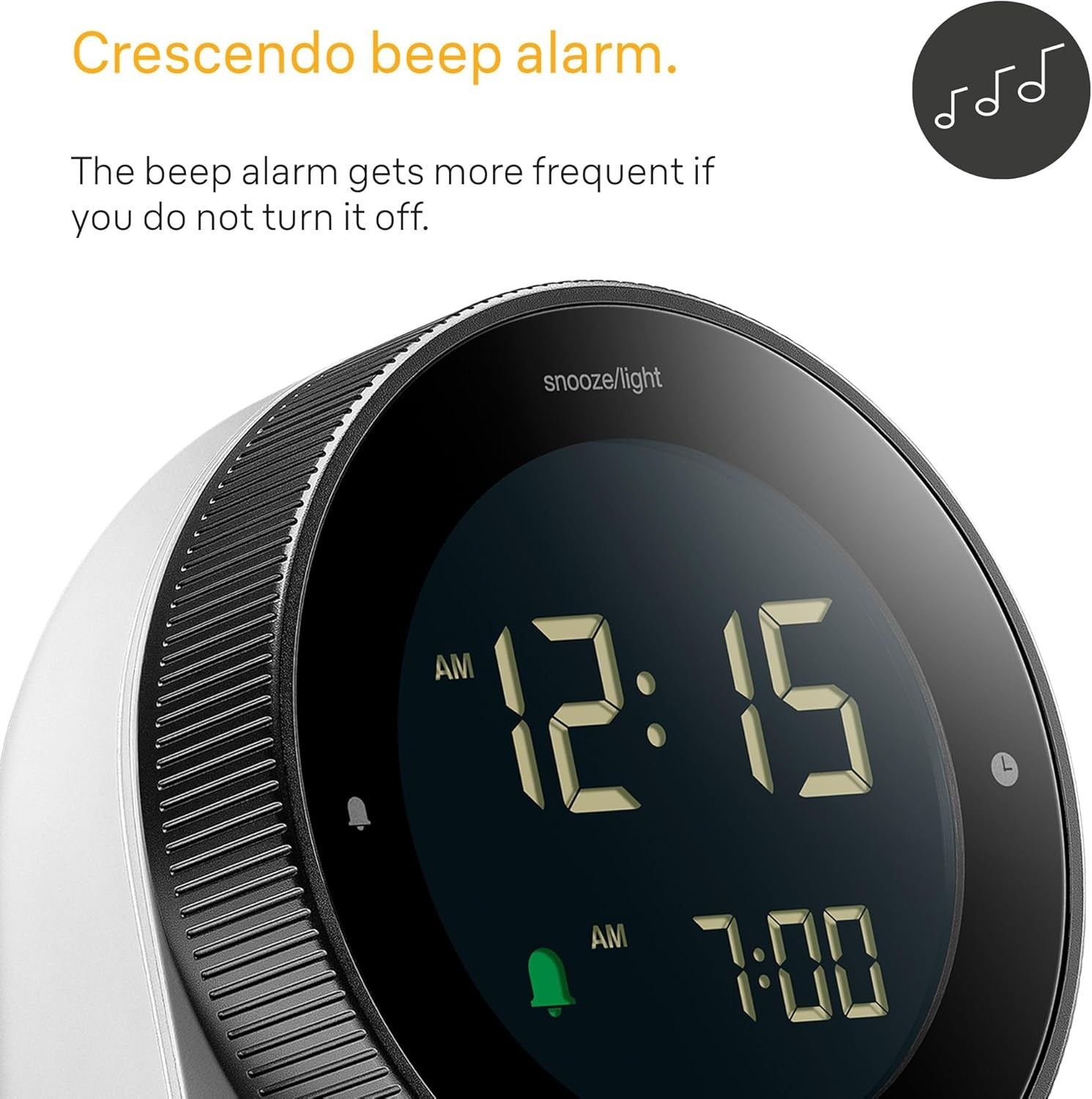 Digital Alarm Clock Negative LCD Rotating Bezel Snooze Crescendo Beep