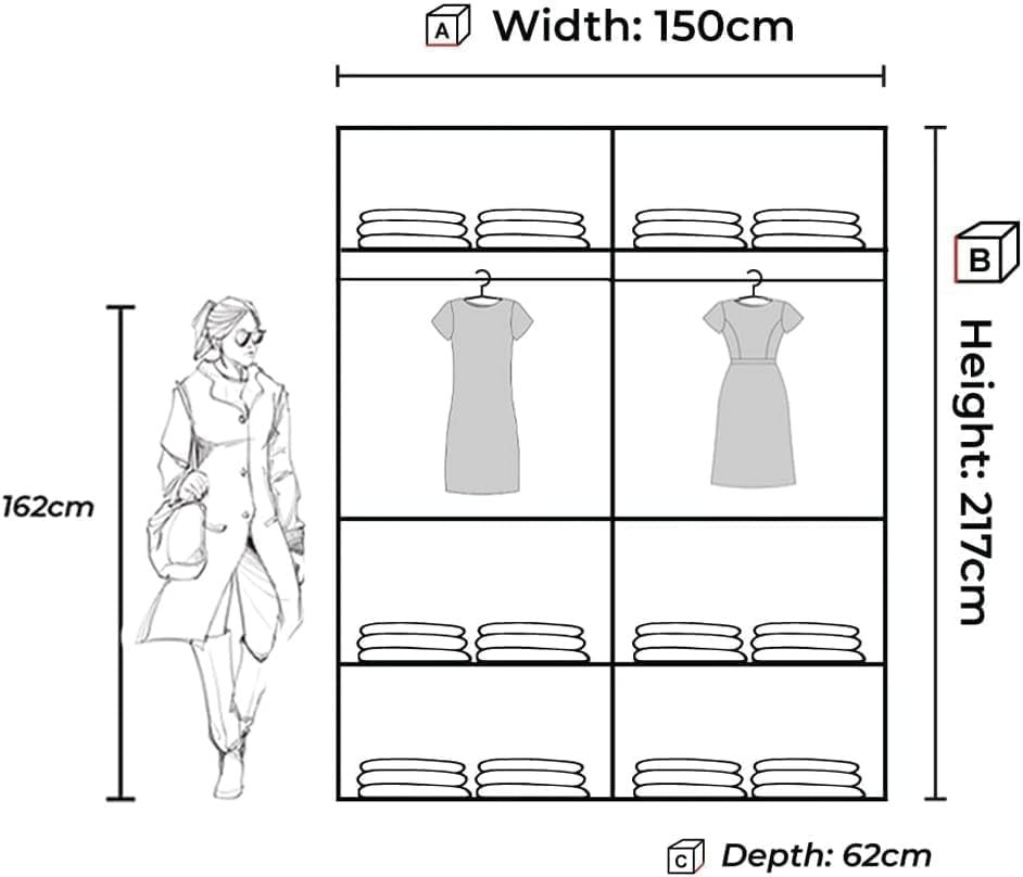 Green Sliding Wardrobe 150cm 2 Door Closet with Rails & Shelves Modern