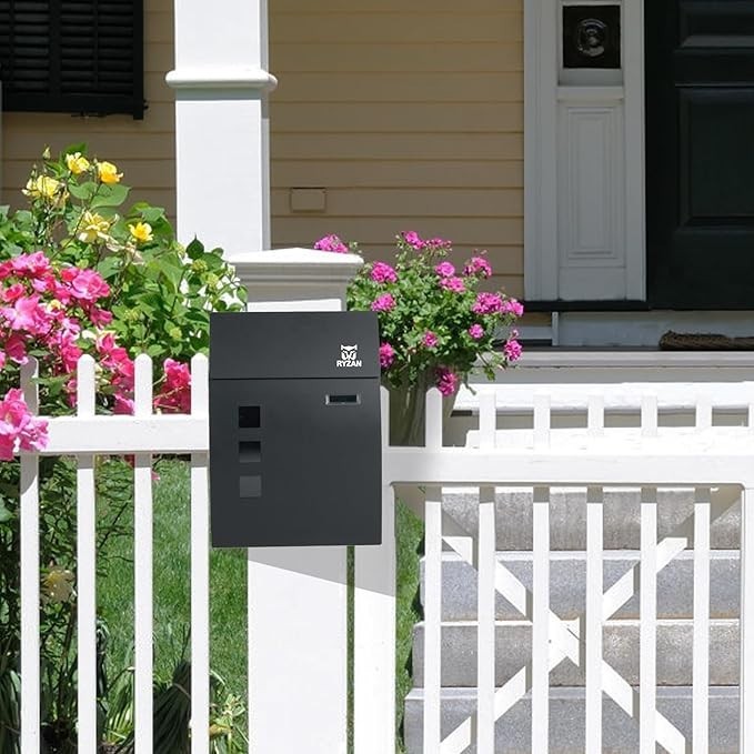 Waterproof Wall Mounted Mailbox Outdoor Lockable Steel Post Box 32x10x45cm