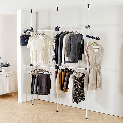 Heavy Duty Adjustable Telescopic Clothes Rack 3 Poles 4 Bars