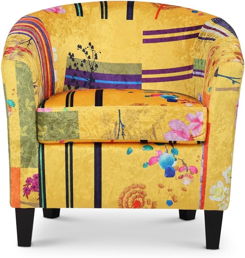 Gold Patchwork Accent Tub Chair Colourful Bucket Armchair