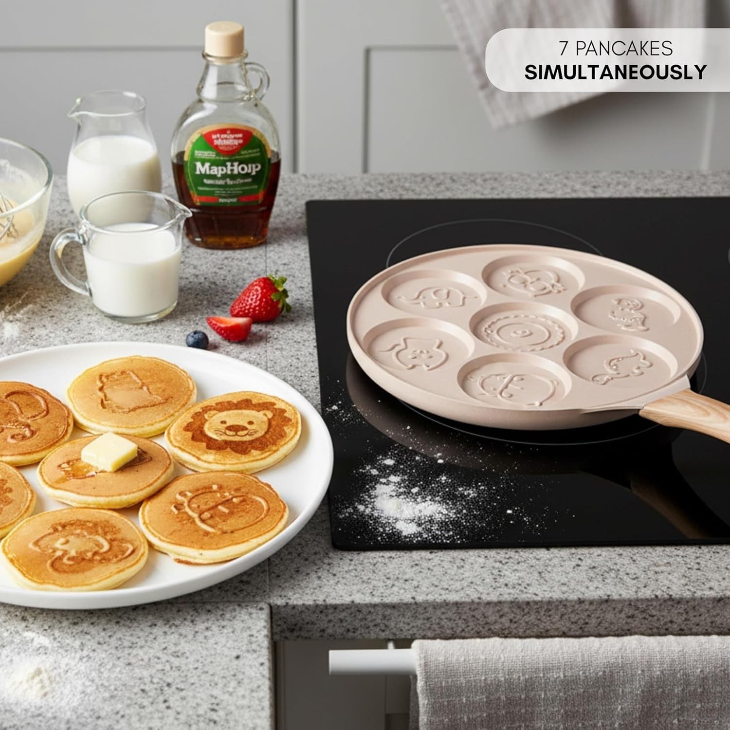 Beige 7 Smiley Pancake Pan 26cm Non-Stick Crepe Maker Induction Gas Safe