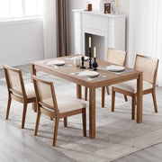 Set of 4 Rattan Dining Chairs Upholstered Seat Wooden Frame Mid Century
