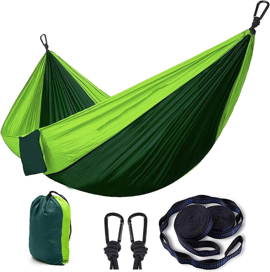 Extra Large Portable 2-Person Nylon Camping Hammock with Tree Straps & Carabiner