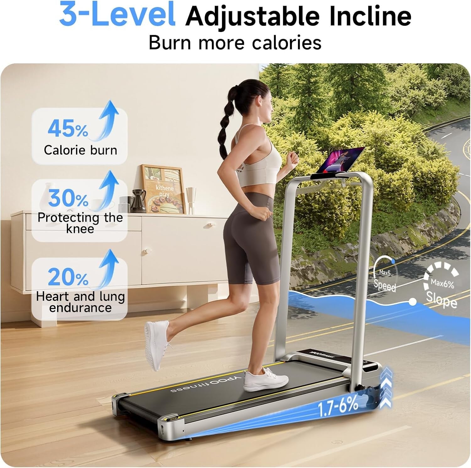 3-in-1 Incline Walking Pad Foldable Treadmill Home Office LED Display