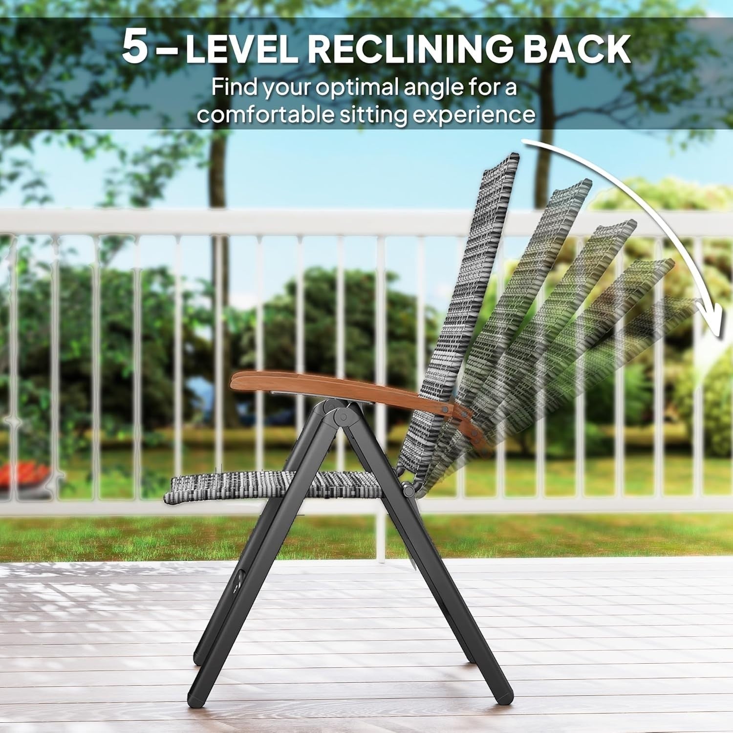 Light Grey Folding Recliner Chair High Back Rattan Patio Garden Seat