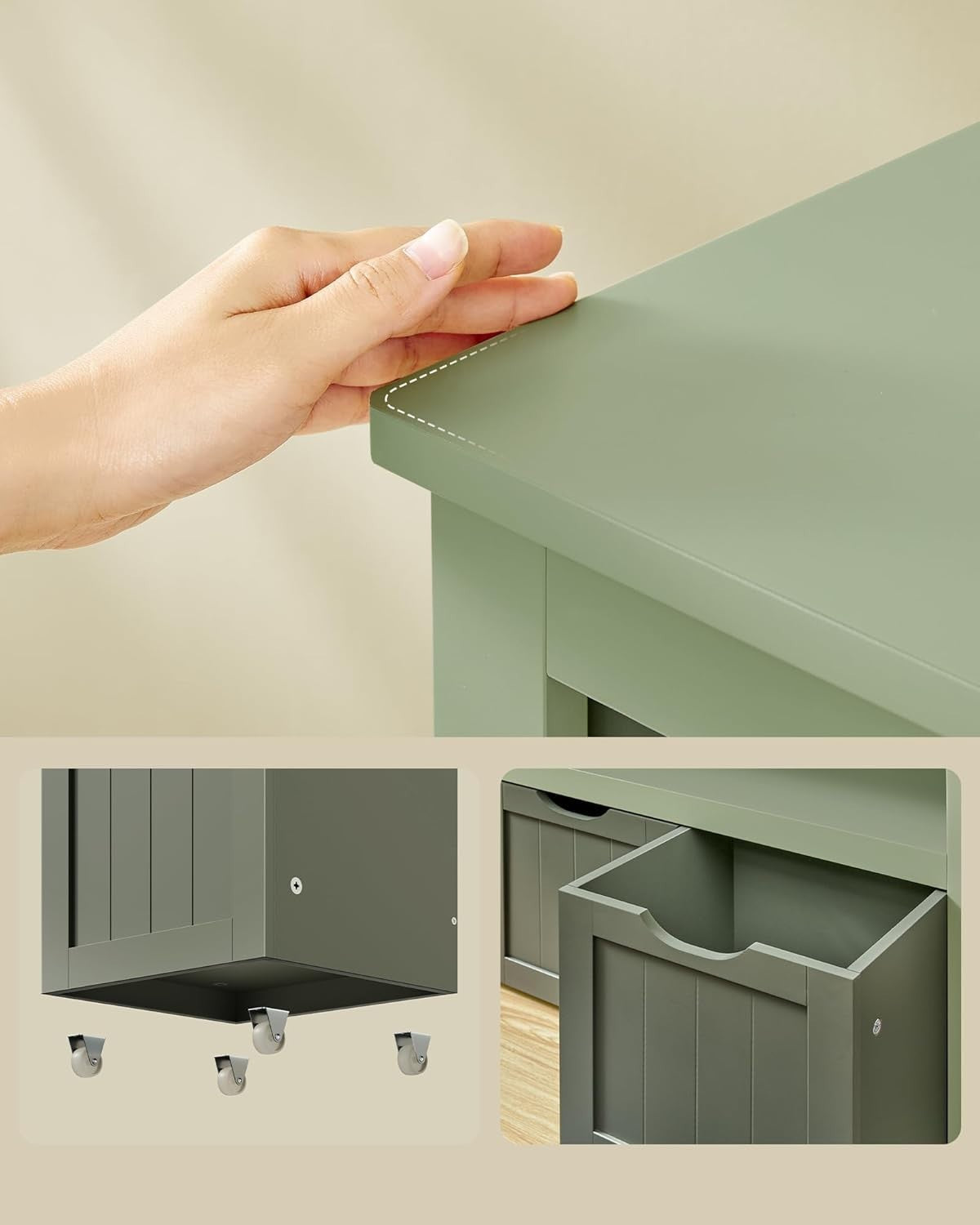 Kids Toy Storage Cabinet Green with Wheels – 3 Drawer Bookcase Unit