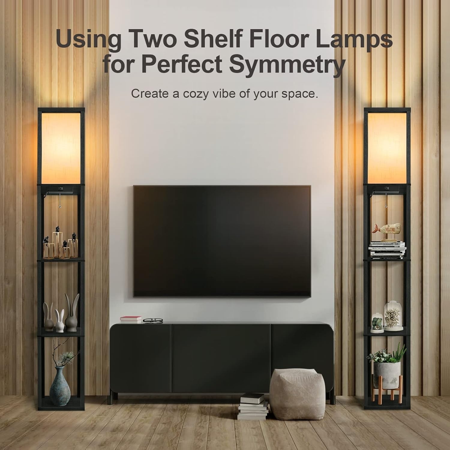 Floor Lamp with Shelves Remote USB LED Dimmable Standing Storage
