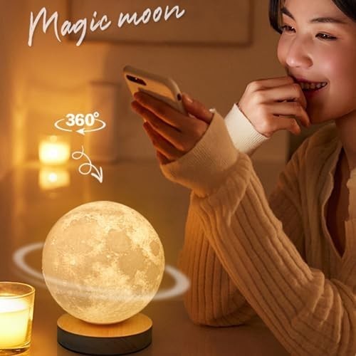 Rotating Moon Lamp, 3-Color Adjustable LED Night Light with Remote & Timer