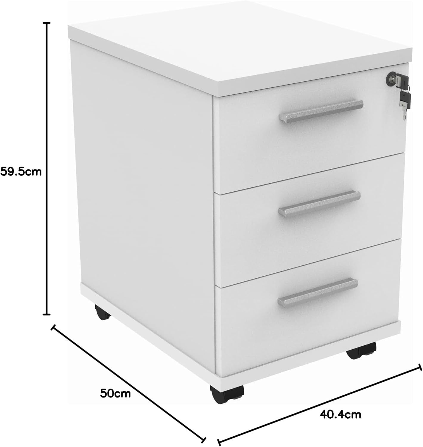 Heavy Duty Lockable Mobile Office Storage Cabinet with 3 Drawers & Wheels