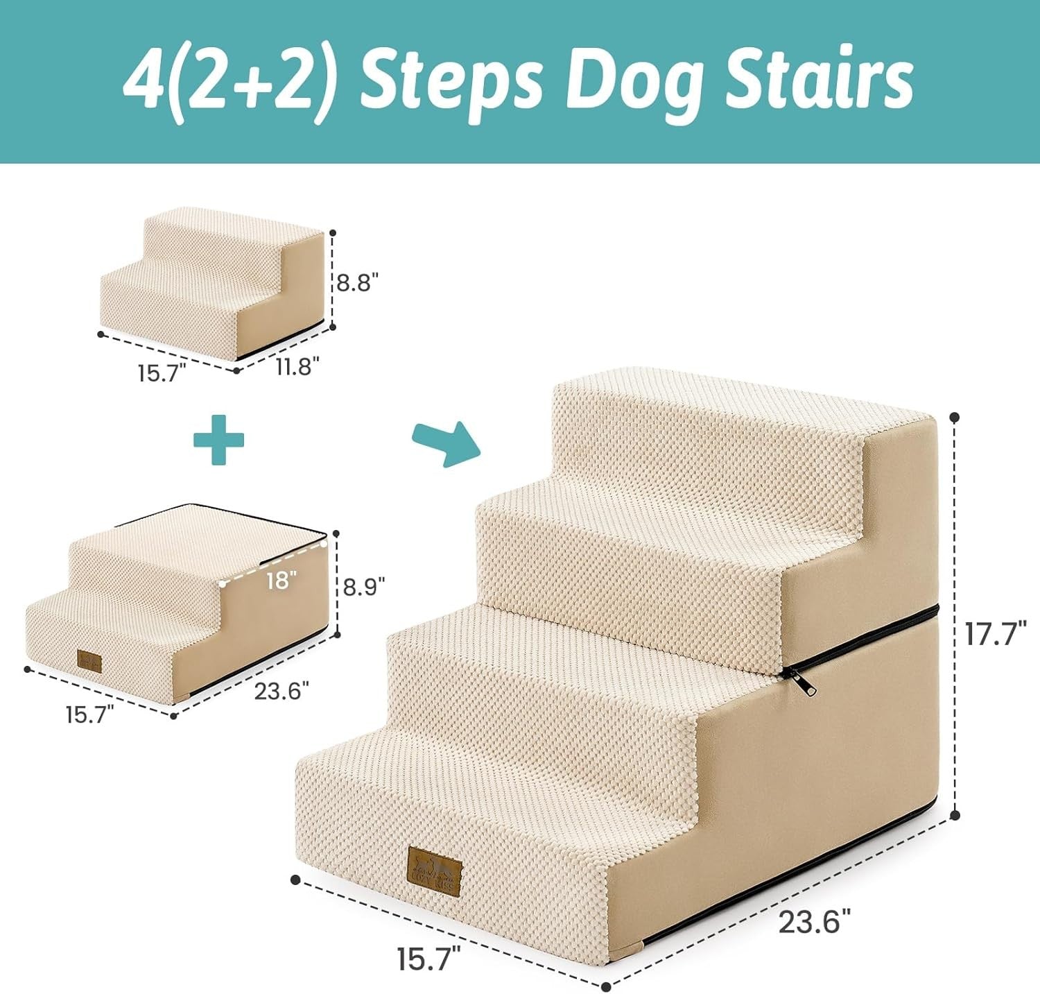 4 Tier Dog Stairs for Small Dogs 45cm High Pet Steps Beige
