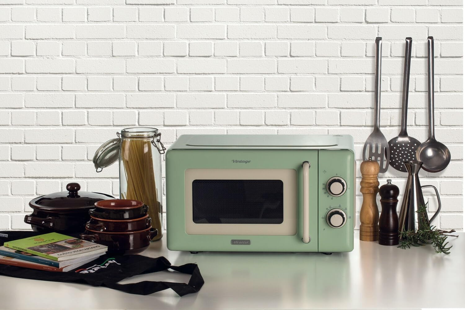 20L 800W Vintage Mechanical Microwave with 5 Power Levels, Green