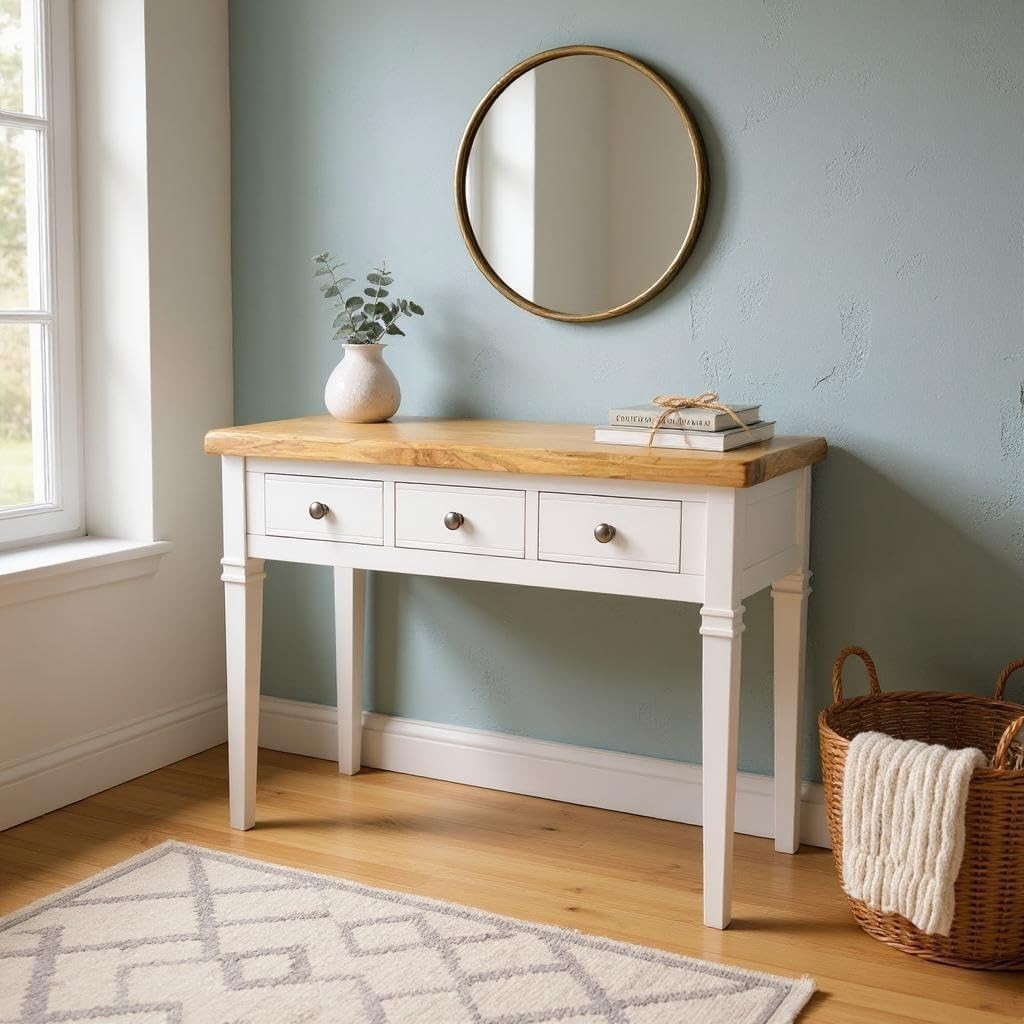 White Oak Dressing Table Vanity Desk Wood 3 Drawers Bedroom Storage Ready Assemb