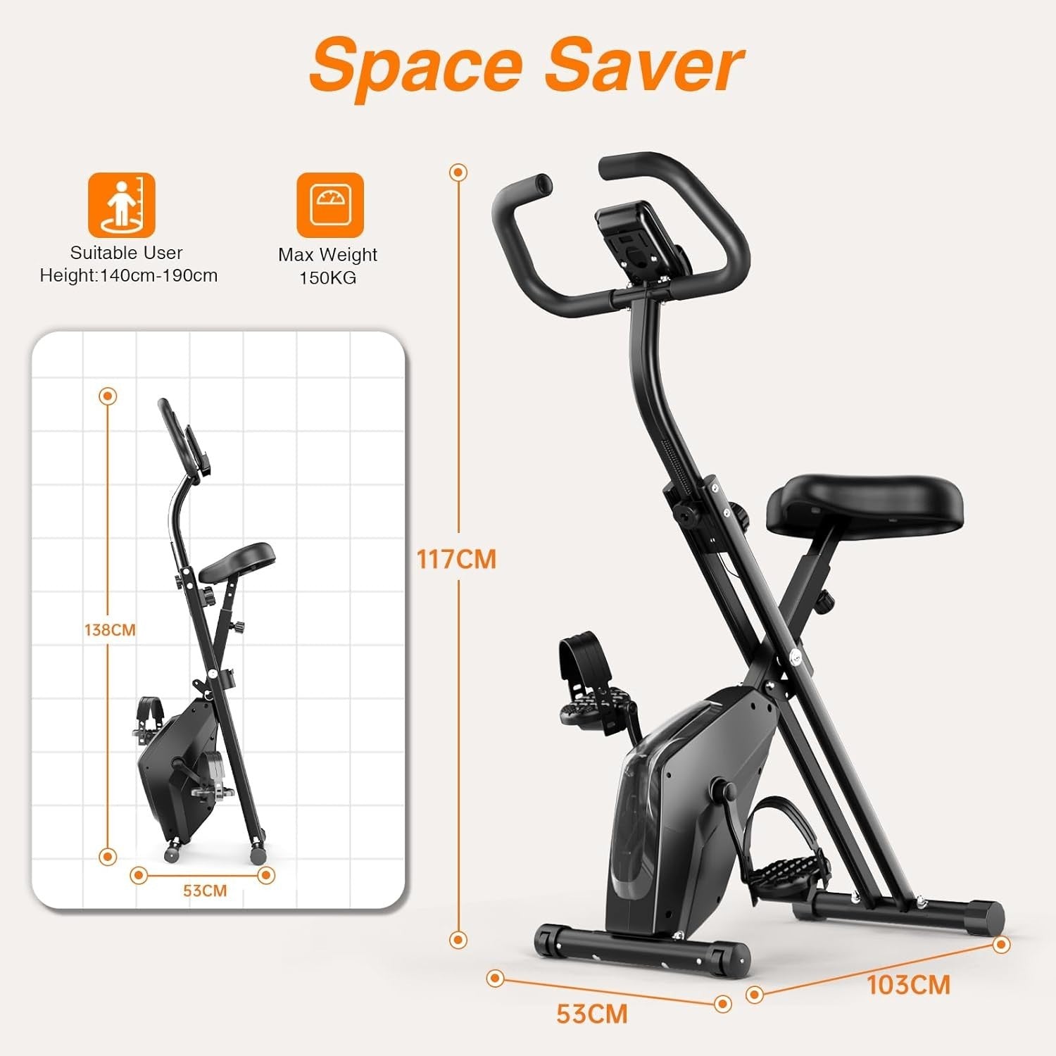 Foldable Magnetic Exercise Bike w/ LCD, 16 Levels, Heart Rate & Resistance Bands