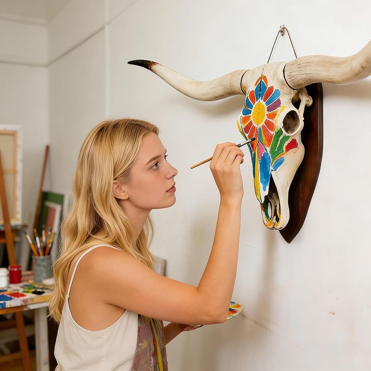 Long Horn Bull Skull Wall Decor Resin Farmhouse Sculpture 75cm