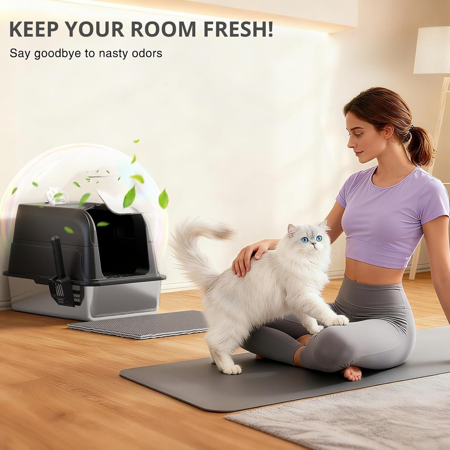 XL Stainless Steel Cat Litter Box Clear Lid High Sided Enclosed Tray