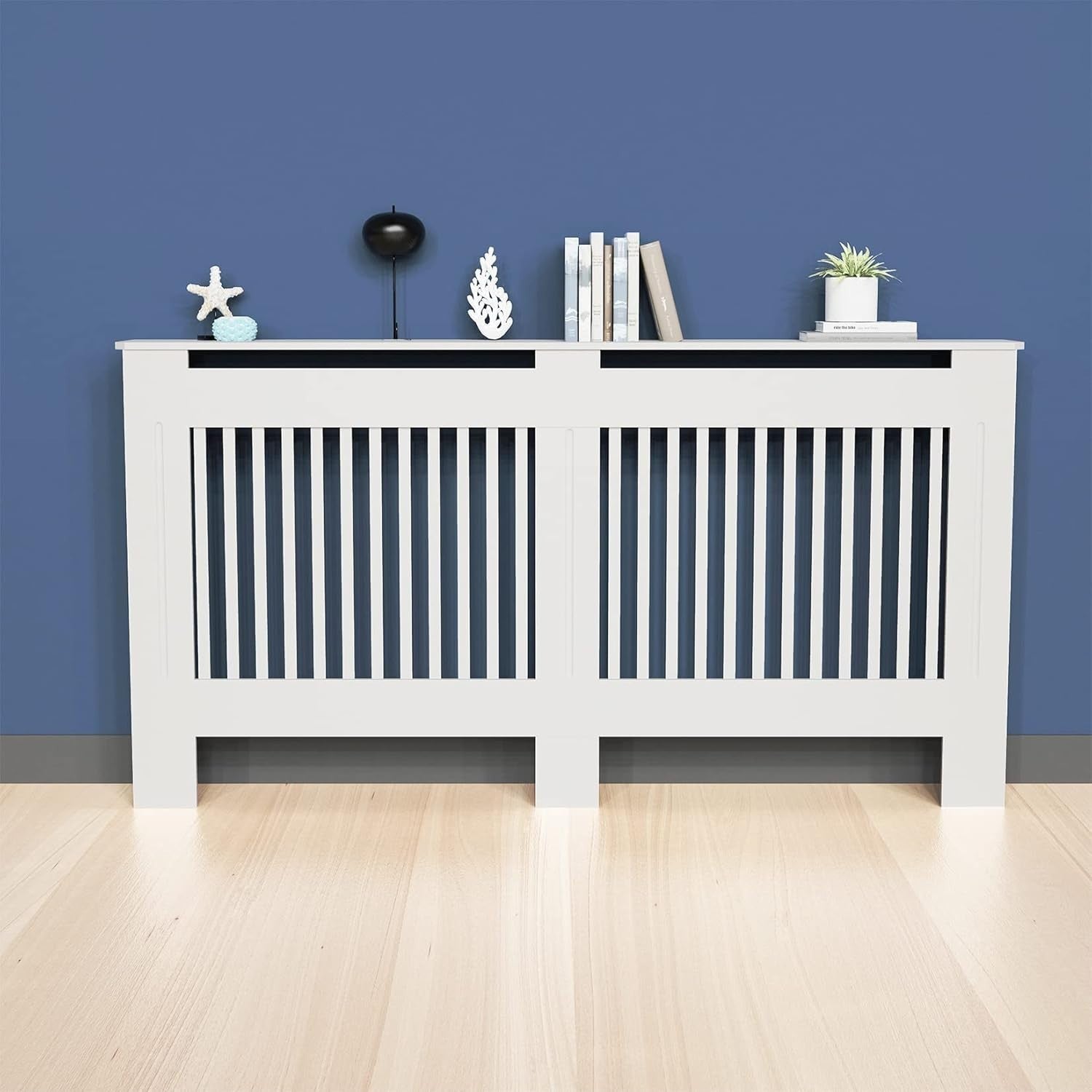 Extra Large White Radiator Cover Cabinet 92cm MDF Vertical Slatted Heater Shelf