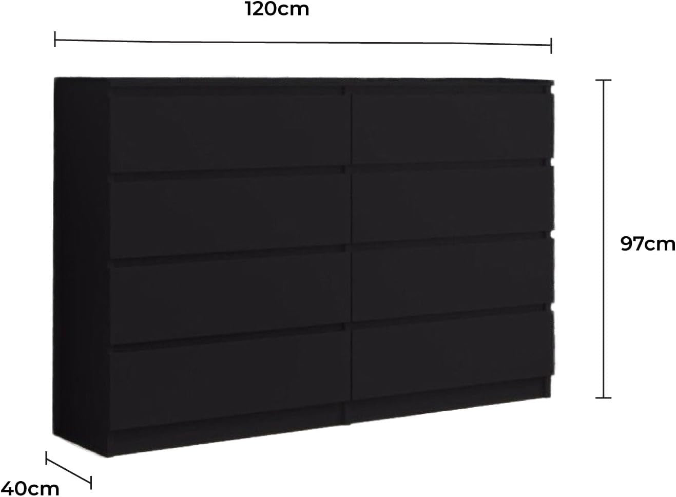 8 Drawer Large Chest Dresser Black Matt Finish Bedroom Storage Cabinet
