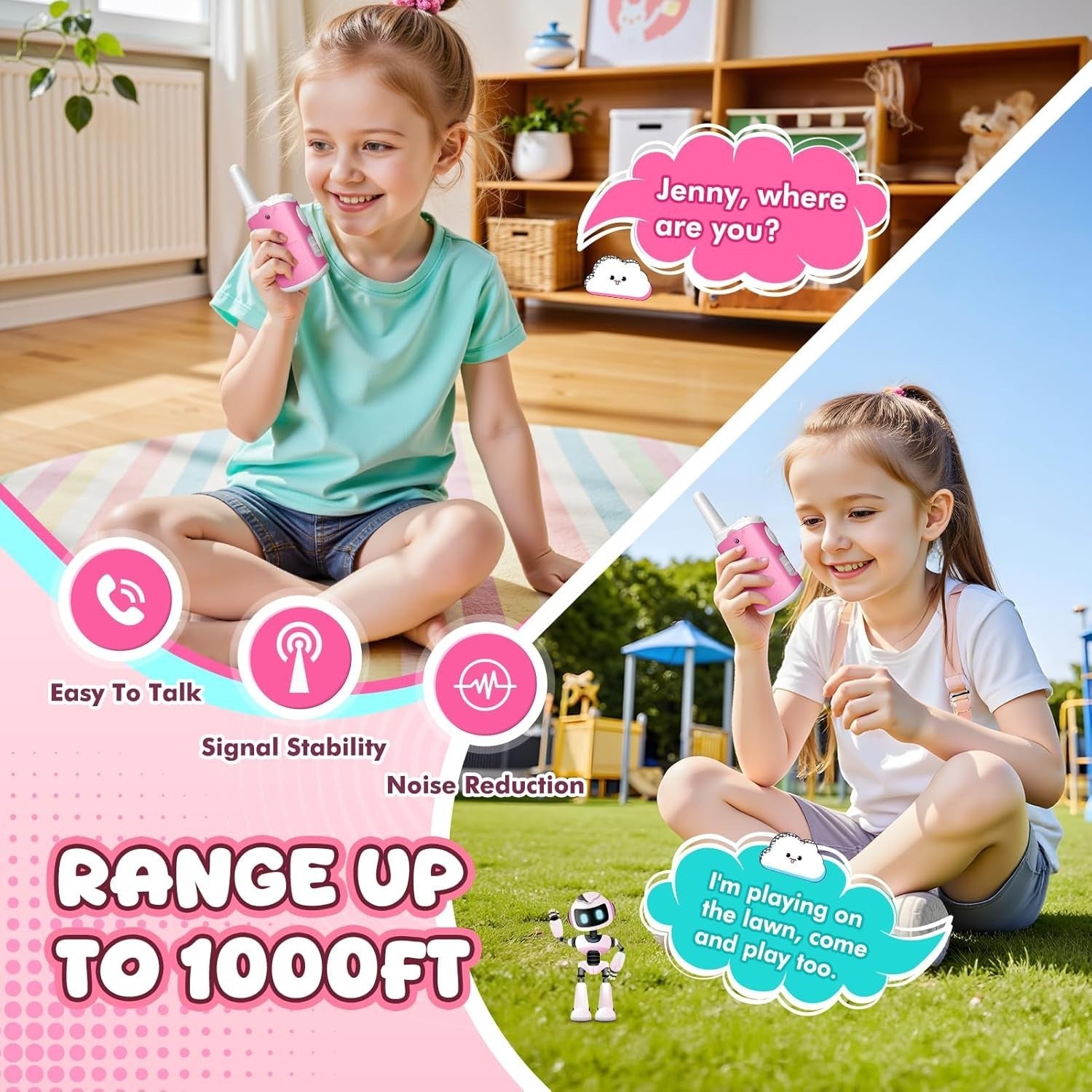 Kids Walkie Talkies White Pink Outdoor Toy Radios Girls Birthday Gift